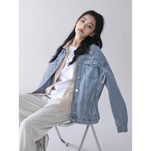 Semir Semir retro blue denim jacket for women spring and autumn new loose bf casual denim jacket top trendy blue Semir L (165) 88a