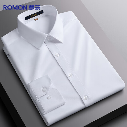 Romon long-sleeved shirt men's solid color business casual professional formal work jacket white shirt men's white 39