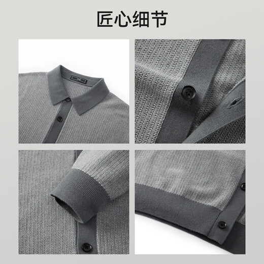 EMZ Ordos 100% mercerized Australian wool new antibacterial old money style high-end knitted sweater warm jacket for men medium gray M 170/88A