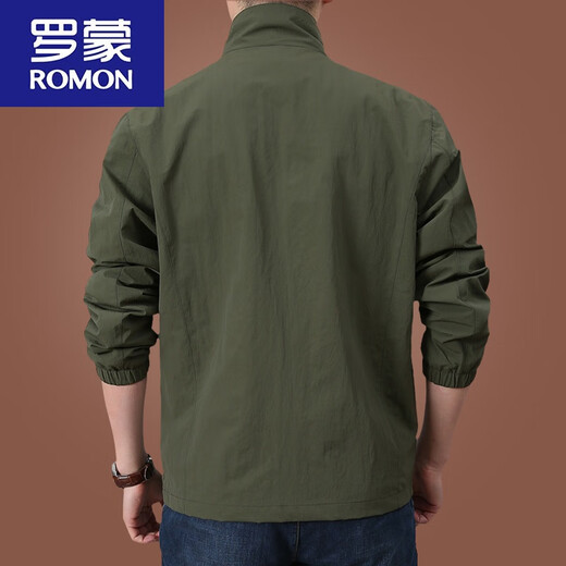 ROMON men's jacket spring and autumn fashion 2024 new casual jacket men's autumn loose thin autumn stand-up collar top 9898 khaki-plus thin velvet (small) L 175Specifications (145Jin [Jin equals about 0.5 kg])