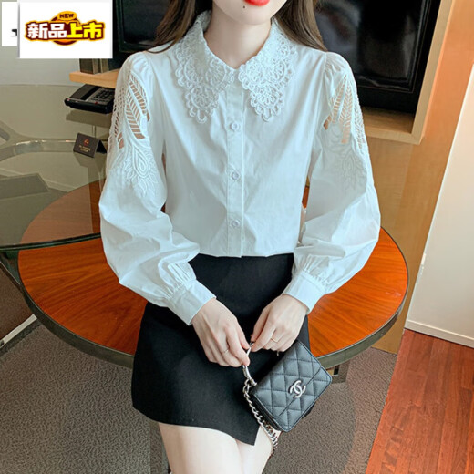 Camisa de algodón bordada de primer diámetro para mujeres 2025 Autumn New Fashion White White White White Versátiles Cy9227 White XL [sugerido 121-130Jin [Jin iguala 0.5 kg]]]