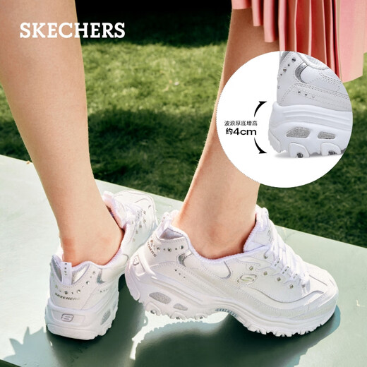 Skechers panda shoes spring and autumn women's heightened dad shoes rivets lightweight thick-soled casual shoes sneakers 11979 white/silver/WSL 38.5 255mm