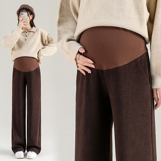 Miduli Maternity Pants Plus Velvet Winter Casual Wide Leg Pants Thickened Maternity Warm Pants Trousers Maternity Wear Gray L