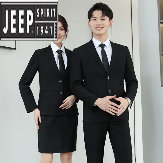 JEEP SPIRIT Men's Suit Suit Male College Student Formal Wear Teacher Interview Men's Suit Jacket Autumn and Winter Professional Wear 3-piece Set Women's Black Jacket + Pants + Shirt 3XL