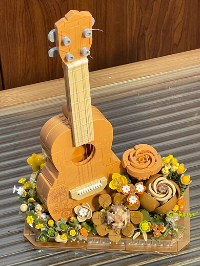 LEGO White Swan Piano Instrument Bloor Block Assembly Violin Guitar Bouquet Girl Ornaments Girl Toys Flowers Piano-841 con Atmosphere Light