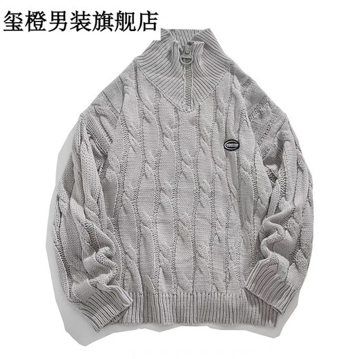 Xi Orange NOONOZ Autumn and Winter American niche half-zip sweater top men's retro lazy style pullover sweater Xi Orange Gray 2XL