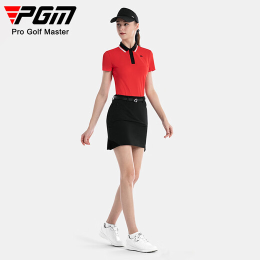 PGM高尔夫服装女装包臀短裙子上衣套装夏季T恤POLO衫透气显瘦 YF675-红色【上衣】 XL