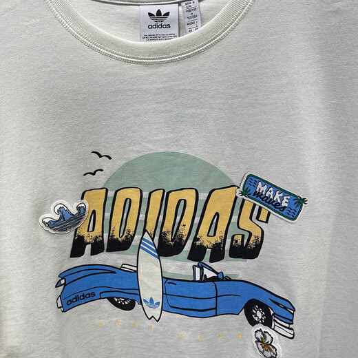 
Adidas Clover Short Sleeve T-shirt Women's Summer Sportswear Printed Round Neck Half Sleeve Shirt Loose Casual Top IW6296 White S