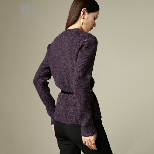Late White Exclusive 2025 Winter Fashion Casual Sweater Solid Color Wool Sweater for Women Without Belt Purple M