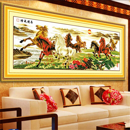 
Mona Lisa cross-stitch eight horses to the successful living room new office large picture drawing eight horses eight horses 15850cm