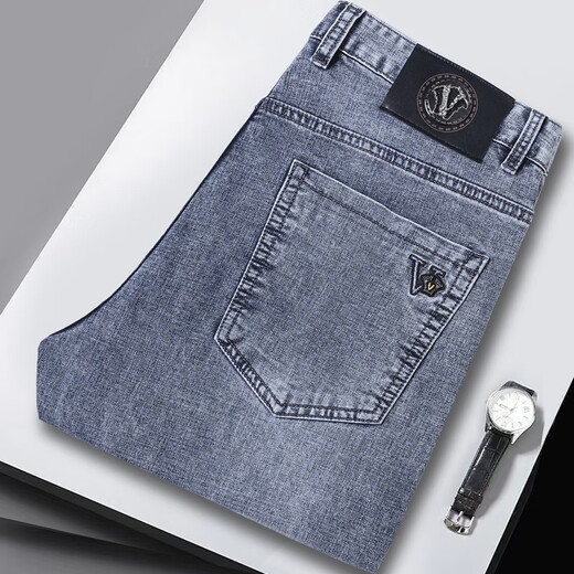 mozhou's spring and summer jeans men's thin small straight elastic Korean version business casual versatile loose men's long trousers 5008 blue 32 (2 feet 5 suitable for 130-140Jin [Jin equals 0.5 kg])