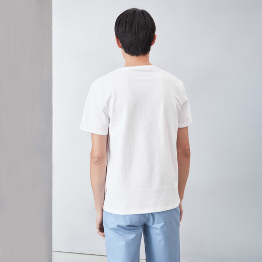 HLA Hai Lan House short-sleeved T-shirt men's 2019 classic fashion embroidered logo comfortable round neck short T men's model HNTBJ2R051A off-white (51) 175/92A (50)