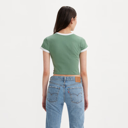 Levi's李维斯女士夏季美式复古校园风气质修身小个子辣妹短袖T恤 绿色 A3523-0064 S
