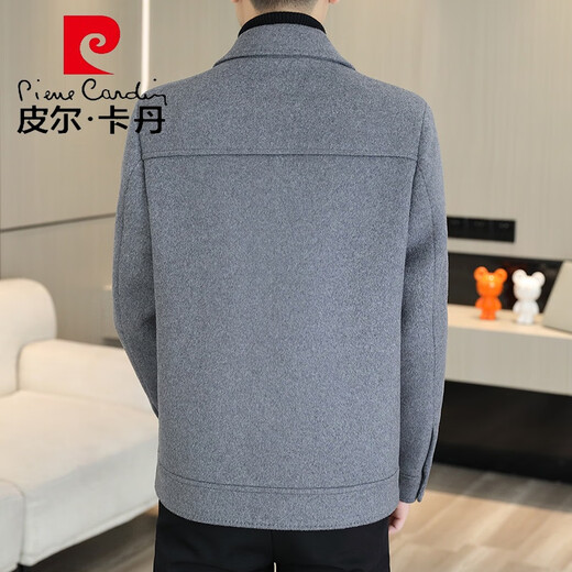 皮尔卡丹（pierre cardin）羊毛呢外套男士短款双面尼大衣秋冬新款高端男装加厚羽绒呢子夹克 N2308/卡其色 常规 M 适合95-115斤