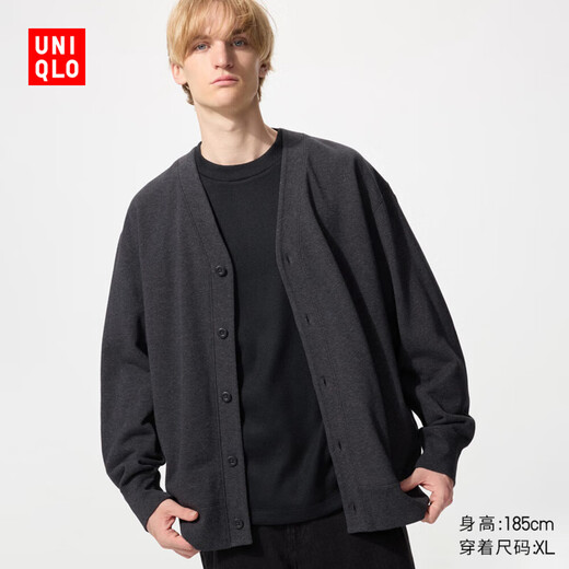 Uniqlo men's casual cardigan/long-sleeved fashionable V-neck sweatshirt jacket 25 autumn and winter new style 483299 08 dark gray M /170/92A