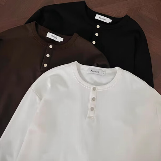 American Waffle Henry Collar Long Sleeve T-Shirt for Men Spring and Autumn New Trendy Brand Handsome Heavy Bottoming Shirt White XL (Recommended 120-130Jin Jin is equal to 0.5kg)