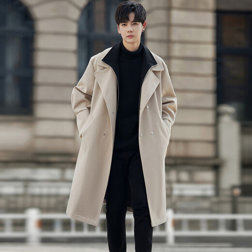 ROMON woolen coat men's mid-length British style high-end business fake two-piece woolen windbreaker jacket apricot XL