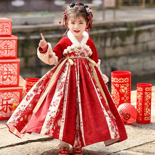 Pamino Hanfu Girls Winter Chinese Style Tang Suit Girls New Year Skirt Winter Clothes Children New Year Clothes Skirt 120