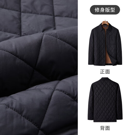 MONTAGUT Jacket Autumn and Winter Men's Lapel Sheep Wool Filled Diamond Check Cotton Jacket Cotton Warm Black 52