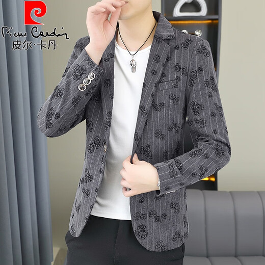 
Pierre cardin spring and autumn thin casual suit for men Korean style slim floral single top trendy personality small suit jacket Khaki M 90-105Jin [Jin equals 0.5 kg]