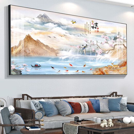 Huilidejiahe Wanshixing Hanging painting Chinese landscape painting Living room decoration painting Sofa background wall Chinese painting Zhongtang mural CT833 Jiahe Wanshixing frame size 14060cm SF Express entrance flat oil canvas modern black aluminum