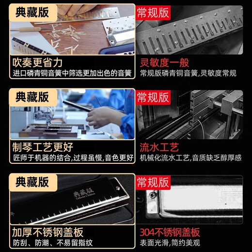 Guoguang Shanghai Time-Horizon Harmonica 24-Loch-C-Tune Polyphonische 28-Loch-echte professionelle Aufführungsebene Einführung Instrument Geschenk 24-Loch Polyphonische C-Tune Athen Black [mit phonetischem Symbol]
