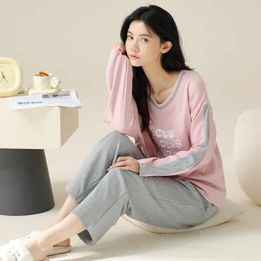 莫代尔2025新款睡衣女春秋纯棉套头长袖家居服纯色可外穿冬季套装 9934 M