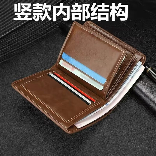At the end of the world, men's wallet leather leather -sensitive men's short wallet is simple and thickened vertical card bag money clip tidal driving license wallet retro style vertical dark brown