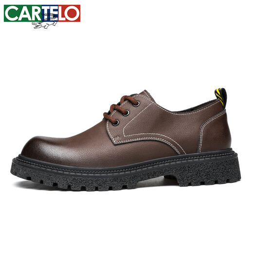 卡帝乐鳄鱼（CARTELO）英伦大头皮鞋男商务休闲男士皮鞋厚底增高鞋9789 棕色 39