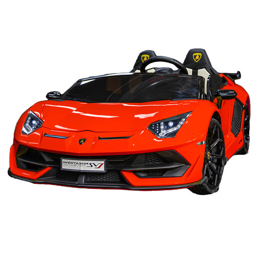 Children's shoes Lamborghini authorized two-seater children's electric car can seat adults four-wheeled stroller remote control toy car red luxury four-wheel drive + 12V10 soft tires can seat adults