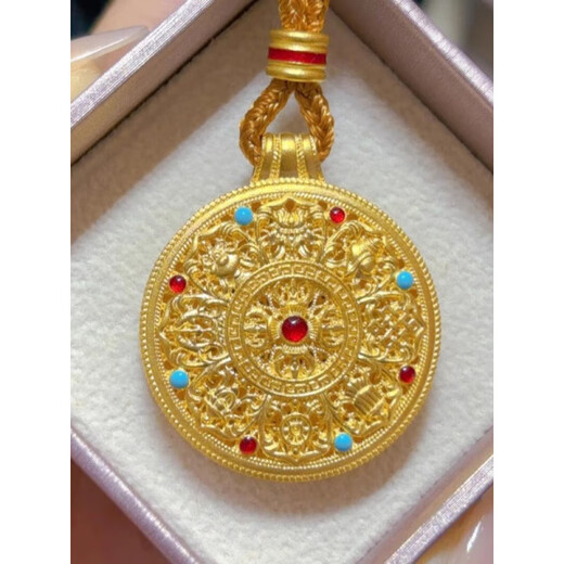 Centenary-old Minxiang gold-plated silver enamel pendant sweater chain ancient method inheritance new Chinese style hollow eight-treasure compass enamel color compass comes with brown rope high-end gift box