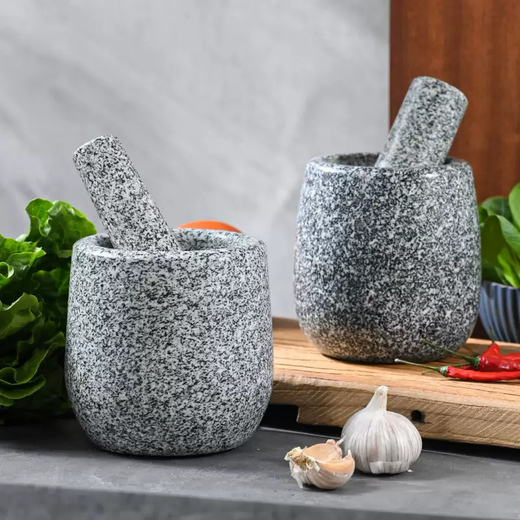 Yusenyi Natural Household Garlic Press Stone Garlic Mortar Pound Medicine Jar Grinder Large Stone Mortar Garlic Kitchenware Garlic Peeler Polished Black Deepened and Heightened Comes with Lid