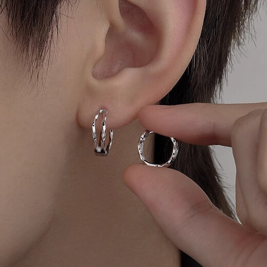 Mansheng earrings pure 999 pure silver ear piercing double Mobius earrings men's niche earrings men's light luxury high-end earrings 999 silver 12mm--single
