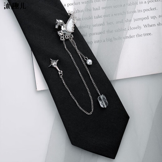 
Muquer high-end atmospheric tie tie [Lin Yuejun] pendant hanging chain tie without knotting black jk uniform trendy little magpie (pendant tie)
