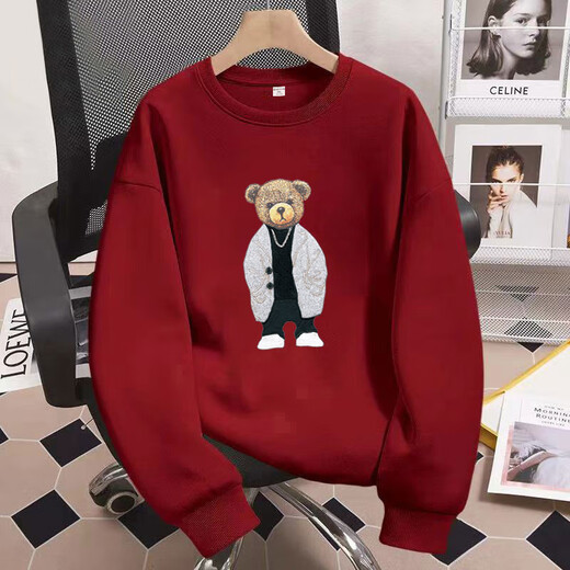 Kuraishi Kazuki trendy brand high-end fashion bear sweatshirt men's autumn and winter new loose round neck long-sleeved jacket for men black XL