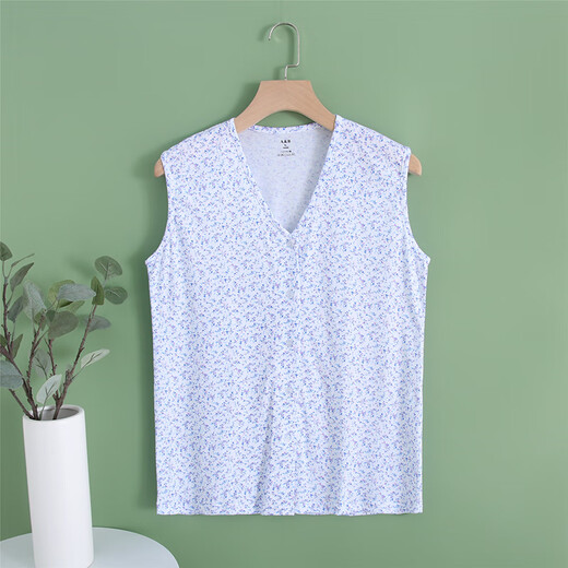 AB AB Summer Summer delgada algodón en V de algodón en V ropa de cárdigan chaleco de cárdigan de mediana edad y ancianos con pijamas y sudadera S724 Blue Rose XL (165/95)