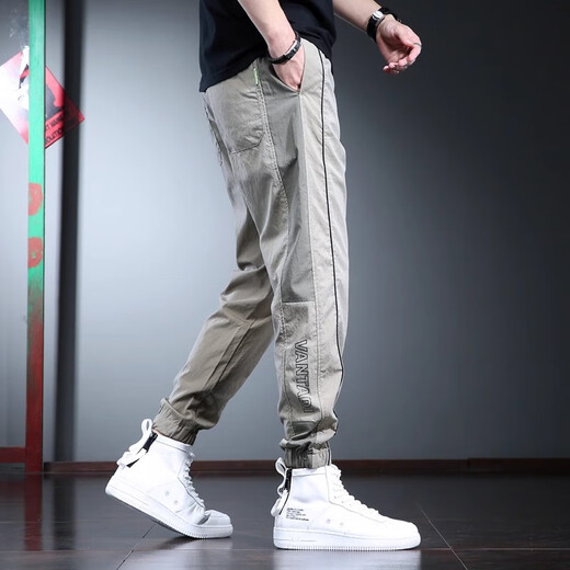 新百伦冰丝休闲裤男夏季薄款宽松抽绳束脚裤韩版潮流运动时尚百搭哈伦裤 黑色 3XL