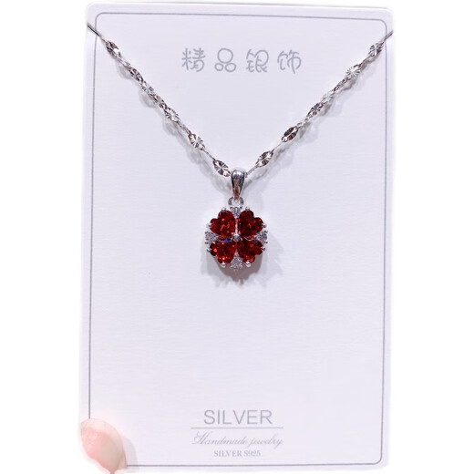 Tanhai's new sterling silver high-end ruby four-leaf clover necklace for women zircon exquisite diamond simple clavicle chain pendant trend 925 sterling silver red four-leaf clover necklace
