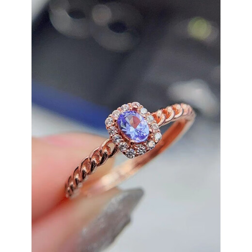 Qingmeng S925 sterling silver inlaid tanzanite ring, everyday versatile fine workmanship silver jewelry, light luxury natural gemstone entry-level model for men and women, tanzanite ring rose gold