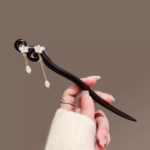 Romantic cherry blossom hairpin for women, high-end antique style step-shaping tassel wooden hairpin, simple hairpin, Hanfu hairpin, pink flower tassel-wooden hairpin