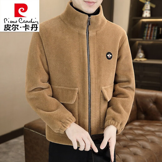 皮尔卡丹（pierre cardin）2024秋冬季新款高端羊毛绒外套男士宽松加厚保暖毛呢子夹克男装 黑色 XL