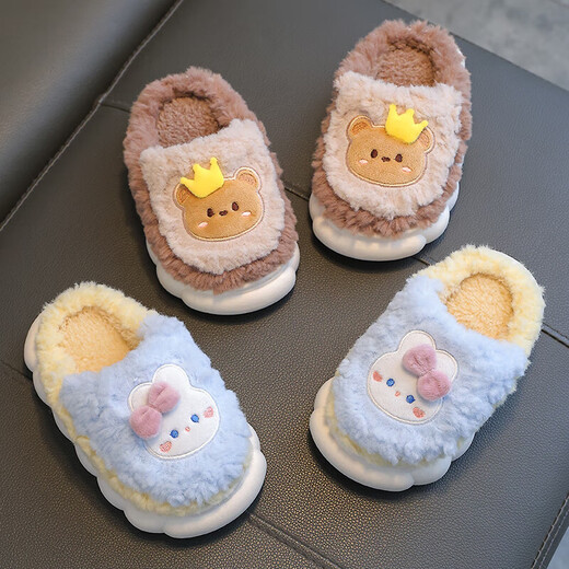 Winter children's cotton slippers for boys and girls, warm non-slip plus velvet parent-child bag with heel for small and medium-sized children, sky blue rabbit slippers, size 12 32/33 (inner length 19CM, suitable for feet 18