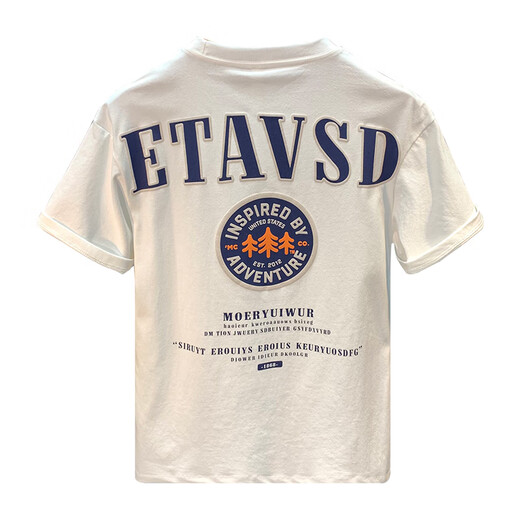 Luo Meng high-end summer thin American short-sleeved T-shirt men's trendy letter printed round neck versatile loose T-shirt top 9909 white (2025 new style) M suitable for weight 95-108 Jin Jin equals 0.5 kg.