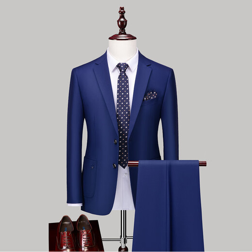 Angel Bird Men's Suit Casual Suit Professional Business Two-piece Autumn and Winter Groom's Dress Two-Button Work Clothes Solid Color Black (Top + Pants) S