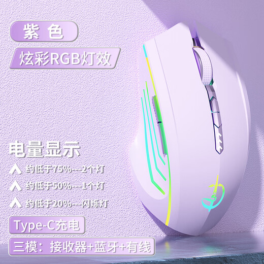 通天剑圣M800三模蓝牙无线鼠标屏显编程充电静音游戏电竞办公平板笔记本台式电脑男女通用 电镀紫-电显-宏编程-RGB灯效-12000DPI