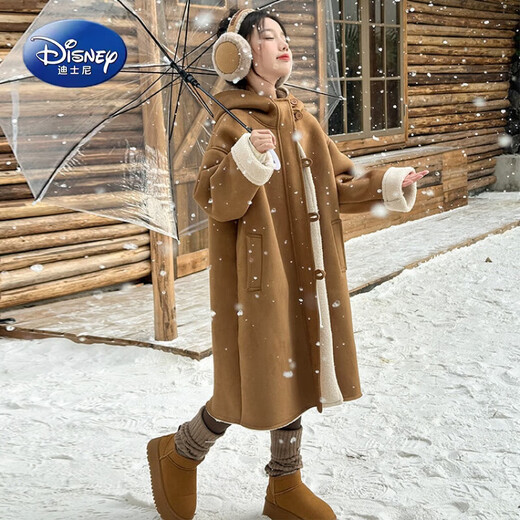 Disney (Disney) Girls' Autumn and Winter Plush Jacket 2025 New Fur-in-One Windbreaker for Older Girls and Children's Winter Shearling Coat Brown 160 cm