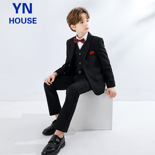 衣诺坊儿童西服套装演出服黑色西装男童主持人礼服 黑色套装  140码