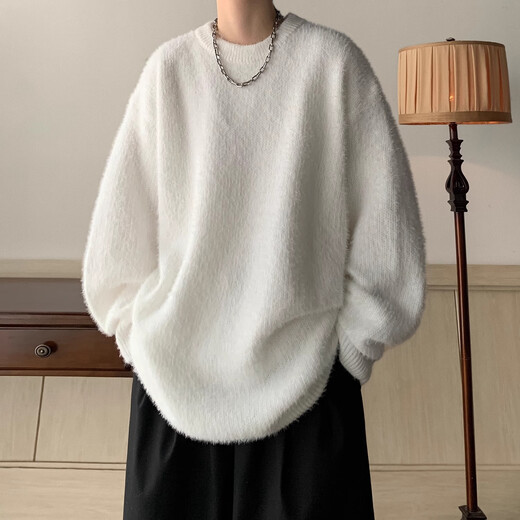 KIEXI毛衣男加厚秋冬季外套高级感痞帅加厚圆领针织衫慵懒风美式宽松 黑色 L【建议115-130斤】