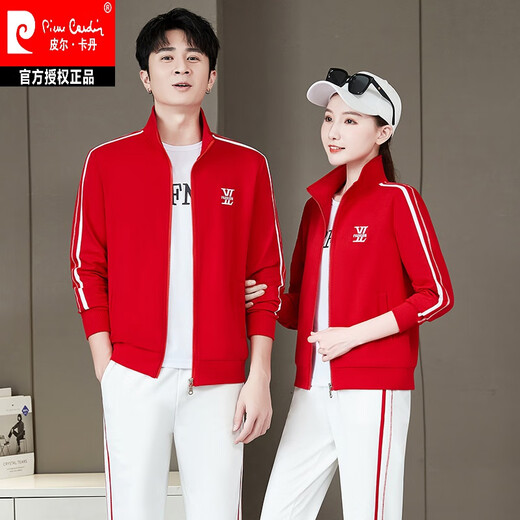 皮尔卡丹红侣装2025运动套装男士休闲运动服女春秋季情侣卫衣针织 15281黑色(三件套) M 女(适合70-90斤)