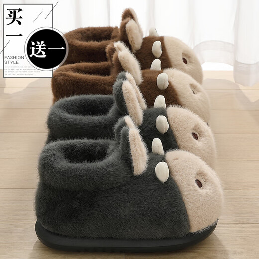 Red bean cotton slippers for girls 2025 winter new style cartoon donkey home bag heel wear-resistant warm parent-child plush cotton shoes dark coffee 32-33 regular size (inner length 205mm)